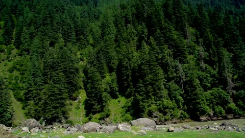 Slow motion shot of river with lush green mountains in hilly area of Pakista Stock Footage 200754710