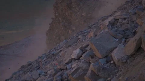Slow motion shot of Rocks falling from mountain due to landslide in Manali, Hima Stock Footage 246933100