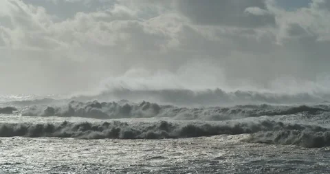Slow motion shot of the rough waves of the Atlantic Ocean Stock Footage 230890871