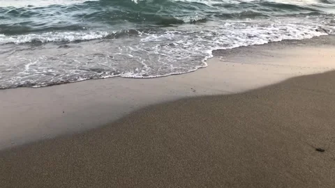 Slow motion shot of sea waves on a beach in Turkey Stock Footage 246118630