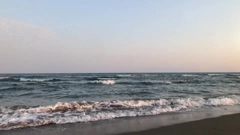 Slow motion shot of sea waves on a beach in Turkey Video stock 246118633