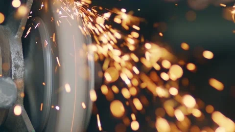 Slow motion shot of sharpening and polishing of parts on grinding machine in the Video stock 155388767