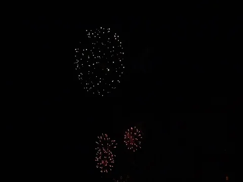 Slow motion shot of shimmering sparkles of firework explosion on black sky Stock Footage