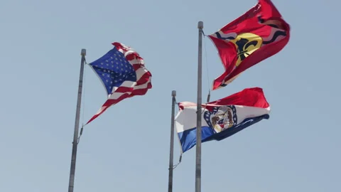 Slow-motion shot of the St. Louis City, Missouri State, and United States Stock Footage 280543807