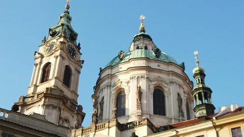 Slow motion shot of the St Nicholas Church in Prague Stock Footage