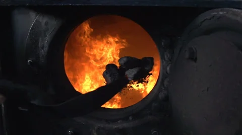 Slow motion shot of steam engine oven fire boiler  Stock Footage 34541880
