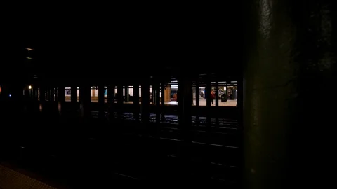 Slow motion shot of Subway train arrivin... | Stock Video | Pond5