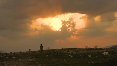 Slow motion shot of sunset with clouds Stock Footage 252119618