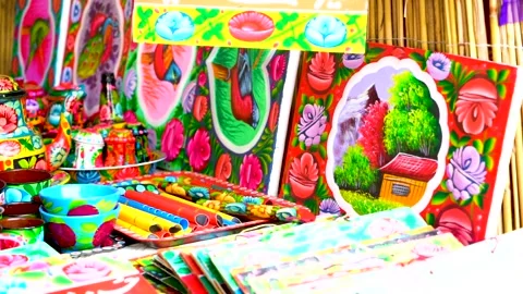 Slow motion shot of traditional Pakistani Painting artists working on their  Stock Footage 252124127