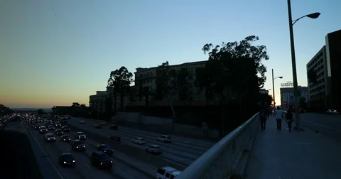 Slow motion shot of traffic on 110 highway. California. Stock Footage 81572479