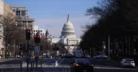 Slow-Motion Shot Of U.S. Capitol Building In Washington, D.C. - Winter Afternoon Stock Footage