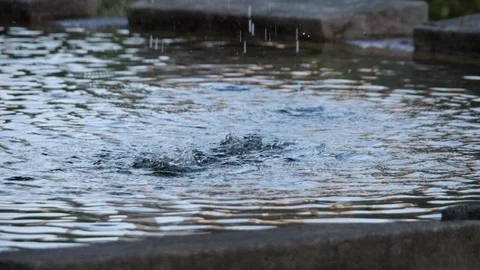 Slow motion shot of water drops falling from a fountain Stock Footage 88867059