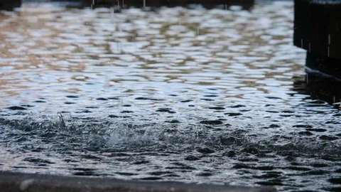Slow motion shot of water drops falling from a fountain Stock Footage 88867192
