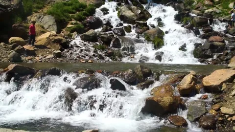 Slow motion shot of water fall splashes in hilly area of Pakistan. (10) Stock Footage 200756832