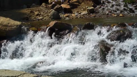 Slow motion shot of water fall splashes in hilly area of Pakistan. (12) Stock Footage 200757079