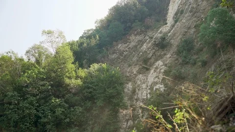 Slow motion shot of water falling down in beautiful italian villa in Tivoli Stock Footage 107823879