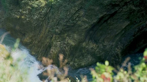 Slow motion shot of water falling down in beautiful italian villa in Tivoli Stock Footage 107824039