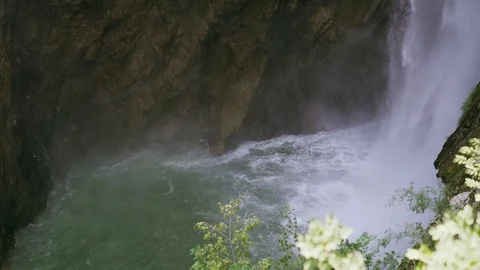 Slow motion shot of water falling down in beautiful italian villa in Tivoli Stock Footage 107825694