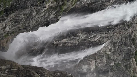 Slow motion shot of waterfall flowing down the rock. Horizontal video Stock Footage 114481392