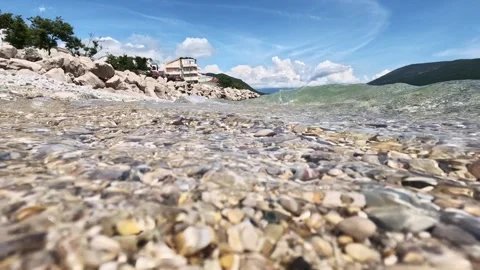 Slow motion shot of waves on Adriatic sea beach, beautiful view of bay with.. 스톡 동영상 244489198