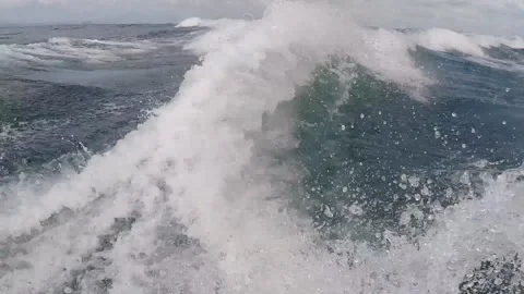 Slow Motion Shot Of Waves Behind Speedboat Stock Footage 145815756