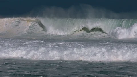 Slow motion shot of wild winter waves off the Victorian coastline. Stock Footage 93259974