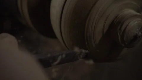 Slow motion shot of woodturning process Stock Footage 96373583