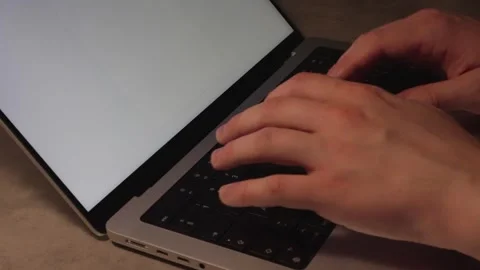 Slow Motion Side View Typing on a Laptop – Close-Up Office Clip Stock Footage 308648121