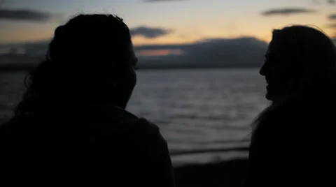 Slow Motion Silhouettes Ocean Beach Sunset Stock Footage 41005873