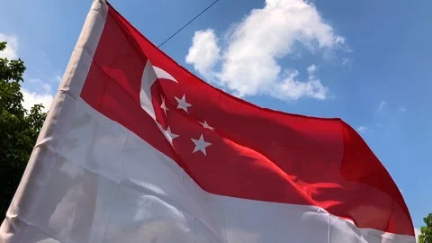 Slow Motion Singapore National Flag Stock Footage