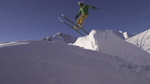 Slow Motion Skier Jumps Kicker Video stock 35241790