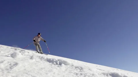 Slow Motion Of Skier Skiing Over Camera Stock Footage 34518631