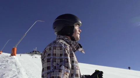 Slow Motion Of Skier Starting To Ski Down The Slope Stock-Footage 34502300