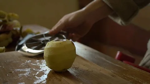 Slow motion slicing apples Stock Footage 70988633