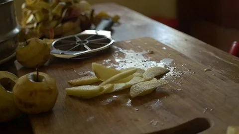 Slow motion slicing apples Stock Footage 70990255
