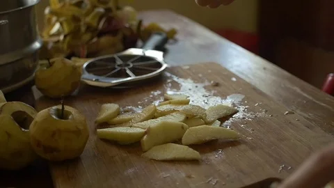 Slow motion slicing apples Stock Footage 70990835