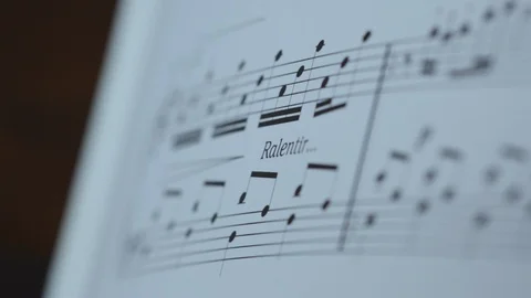 SLOW MOTION SLIDER SHOT OVER A MUSIC BOOK Stock Footage 126417440