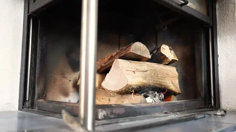 Slow Motion Small Flame Burning Quietly in Indoor Fireplace Stock Footage 331196818