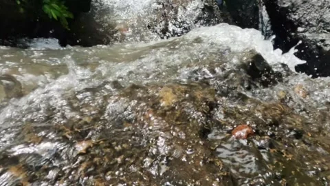 Slow motion of a small river in the rocky mountains flowing gently Stock-Footage 319876395