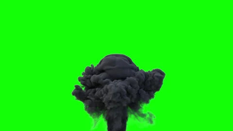 Slow motion smoke explosion. thick black smoke on green background Video stock 280965515