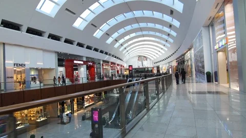 Slow motion smooth shot floating through a shopping mall Stock Footage 109182284