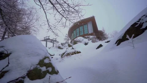 Slow motion at a snow-covered ski resort Stock Footage 148377050