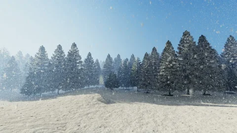 Slow motion snow over pine trees Video stock 144000637