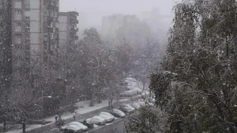Slow-Motion Snowfall in the City Stock Footage 293101117
