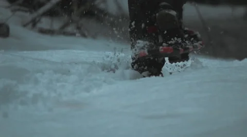 Slow Motion Snowshoeing. Stock Footage 60586916