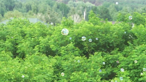 Slow motion of soap bubbles floating in sunset Stock Footage 157970401