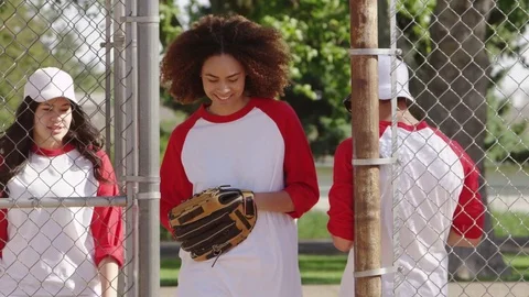 Slow motion softball players Stock Footage 80133901