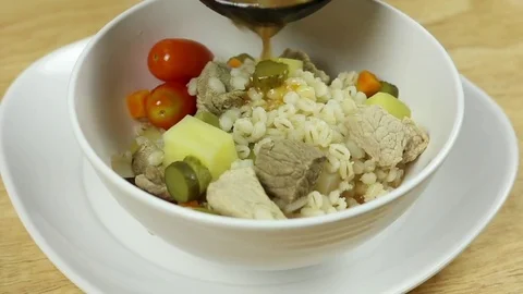 Slow motion soup Stock Footage 78142589