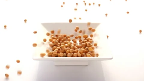 Slow Motion of Soybean Falling in white ceramic plate on white background Stock-Footage 143391957