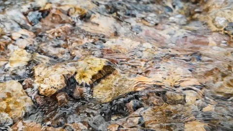 Slow-motion of spring water running over rocks from melting snow.Meditation Stock Footage 125616219